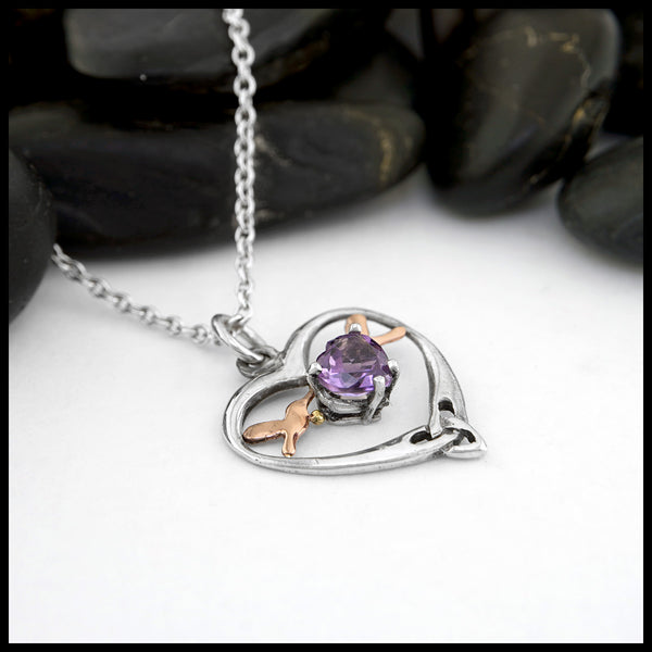 Fluttered Heart Pendant with Amethyst