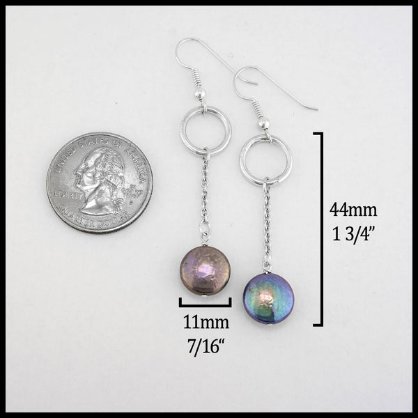 Sterling Silver Peacock Coin Pearl Drop Earrings