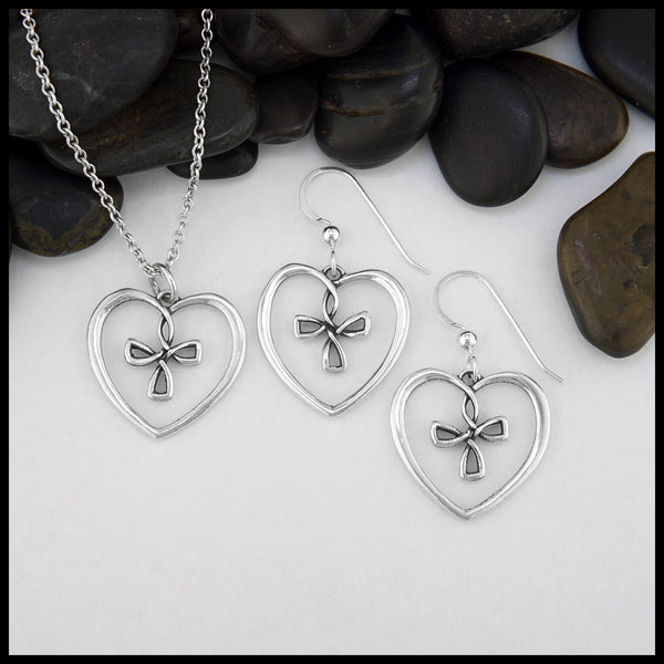 Small Cross My Heart Pendant and Earring Set