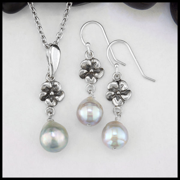 Baroque Pearl Flower Pendant and Earring Set