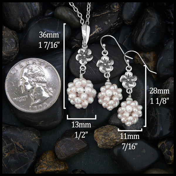 Popcorn Pearl Flower Pendant and Earring Set