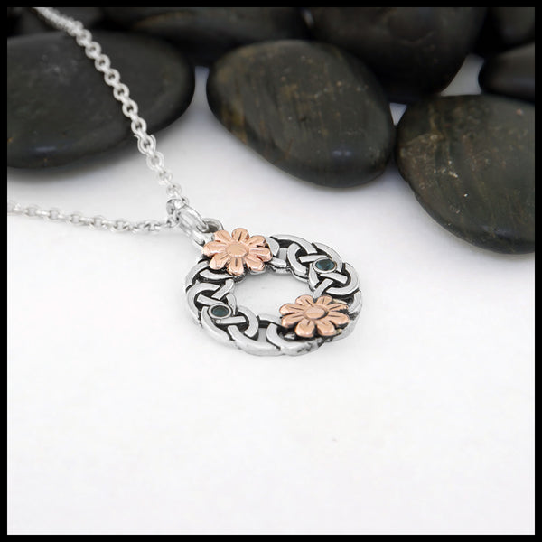 Floral Wreath Celtic Pendant with Rose Gold