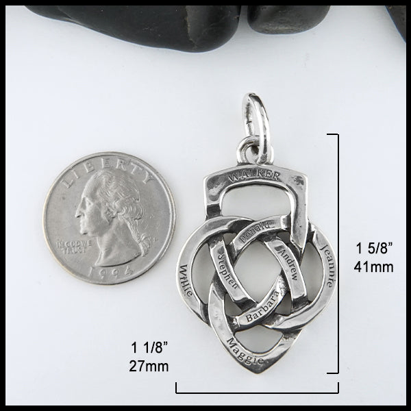 Larger Father's Knot pendant measures 1 1/8" by 1 5/8"