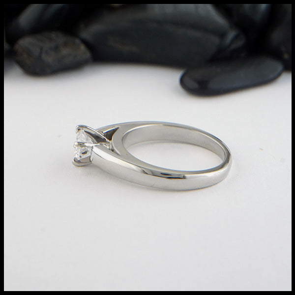 Profile view of Cathedral Engagement Ring in 14KW