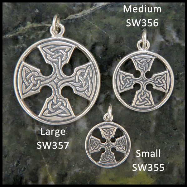 Large, Medium, and Small Medallion Cross pendants in sterling silver