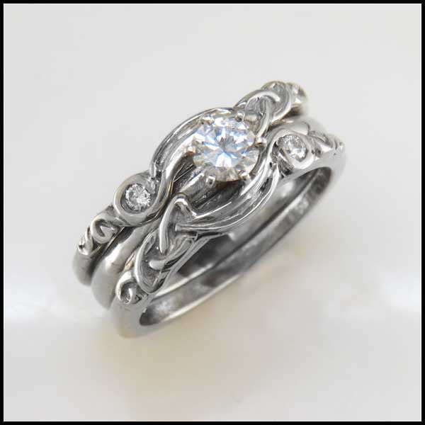 Three Piece Celtic Knot Engagement Ring and Wedding Band 