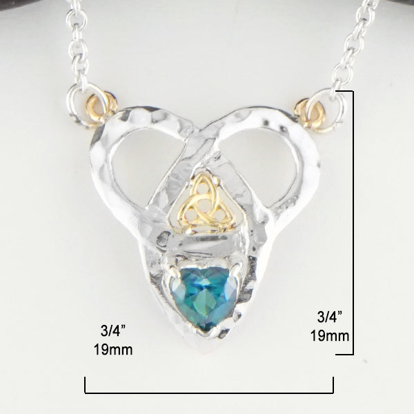 3/4 by 3/4 inch Trinity Knot and Heart Shaped Evergreen Topaz Necklace