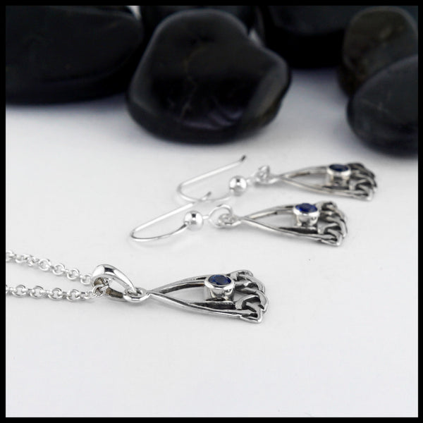 sterling silver pendant and earring set with sapphire 