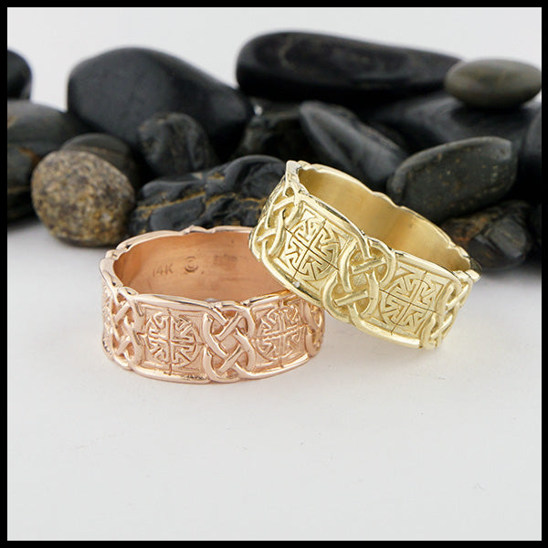 Two variations of the MacDurnan ring in 14K Rose and 18K Yellow gold. 