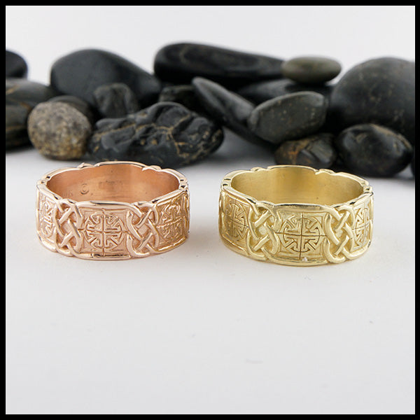 Two variations of the MacDurnan ring in 14K Rose and 18K Yellow gold. 