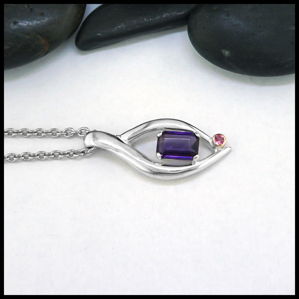 Sterling Silver Pendant with Amethyst and Pink Tourmaline
