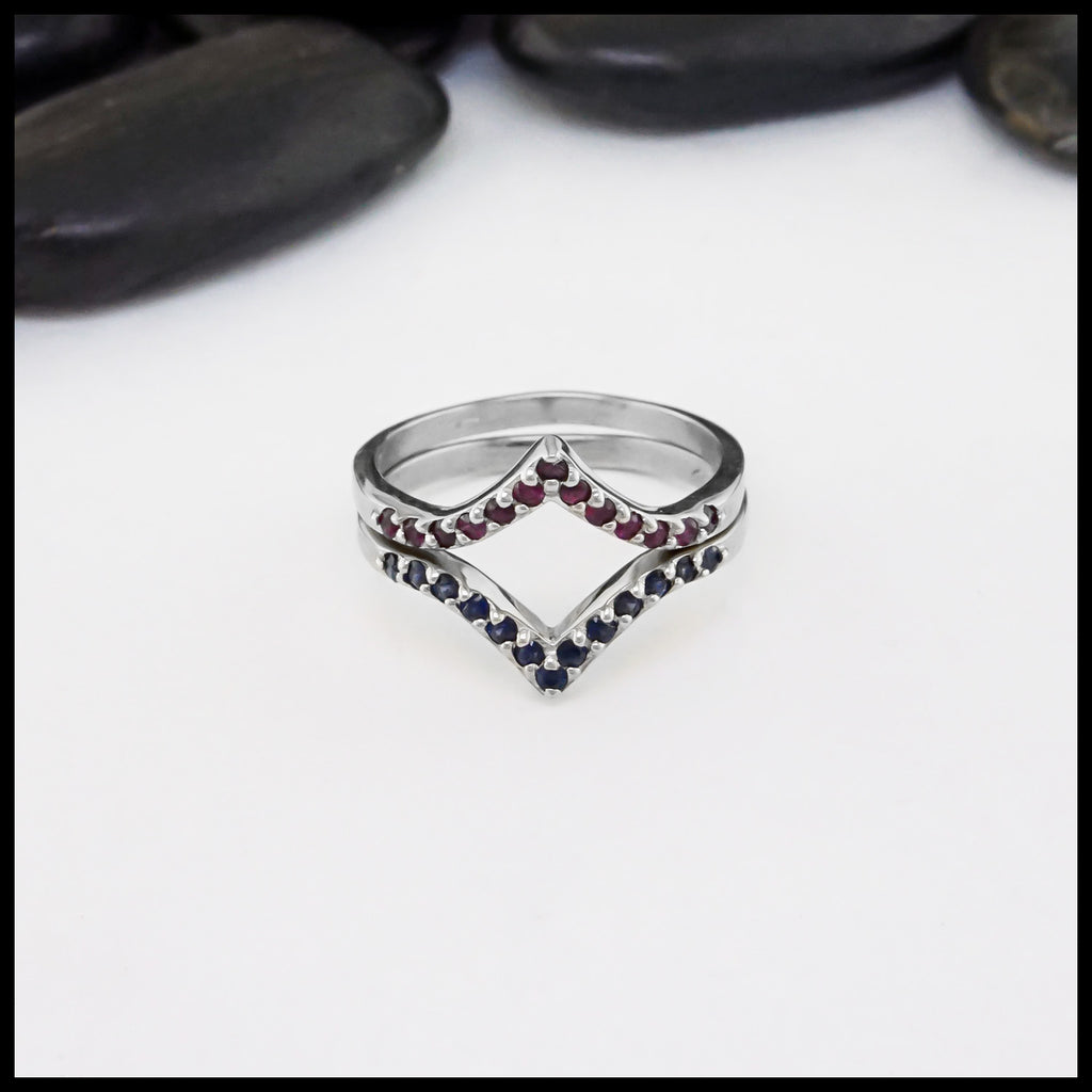 Chevron Stacking Bands Ruby top Sapphire bottom