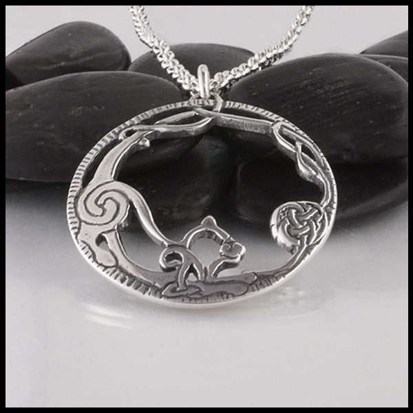 Celtic Cat Necklace in Sterling Silver