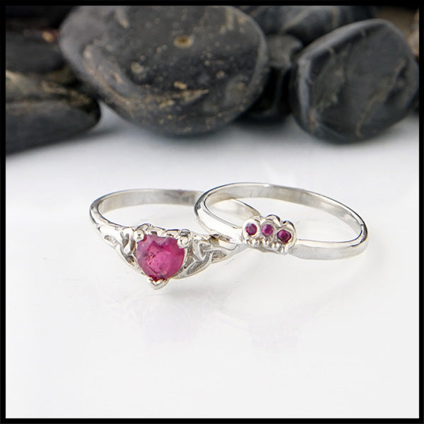 Ruby claddagh two ring set