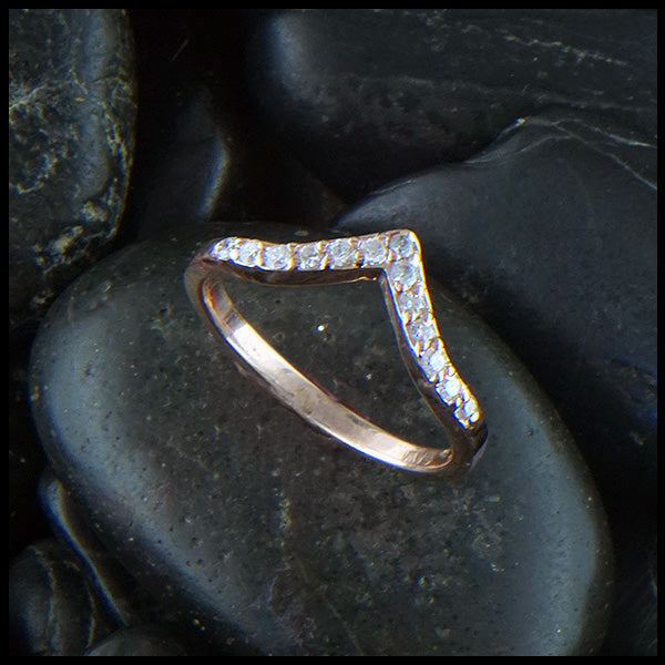 Chevron stacking bands in 14K White and Rose gold with diamonds