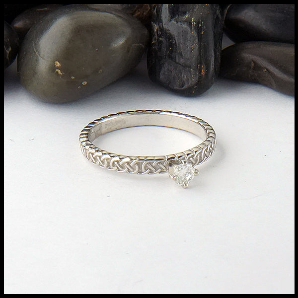 Josephine's Knot ring in 14K white gold band with reclaimed diamond