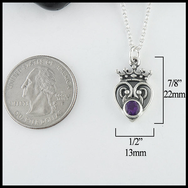 Amethyst Luckenbooth Pendant measures 7/8" by 1/2".