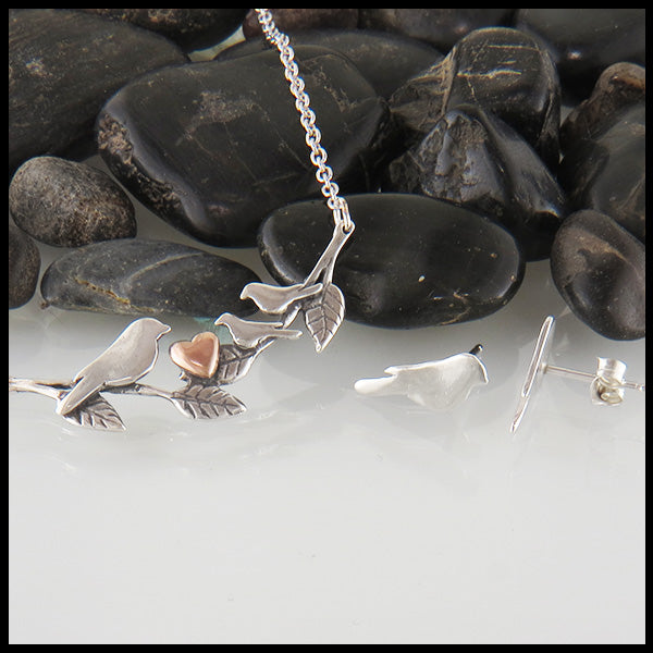 Mother Bird Earring and Pendant Set