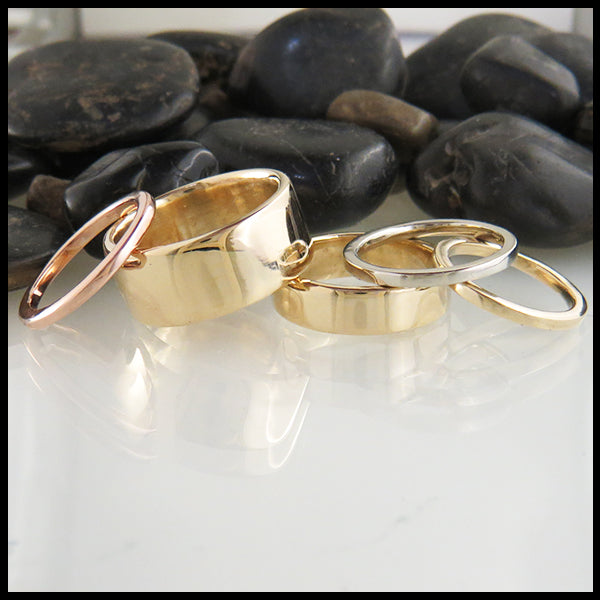 Handcrafted 14K Yellow, White, and Rose Gold Bands by Walker Metalsmiths 