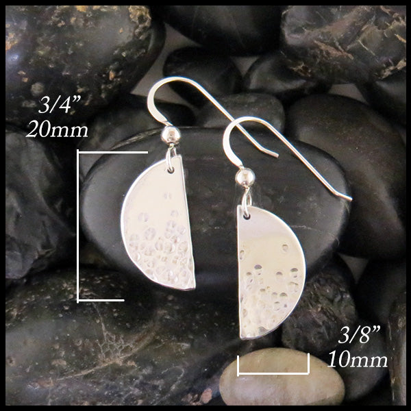 Sterling Silver Bubble Half-Moon earrings measure 3/4" by 3/8"