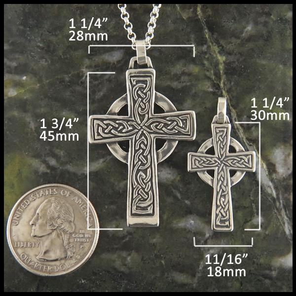 Large cross measures 1 1/4" by 1 3/4" and small cross measures 1 1/4" by 11/16"
