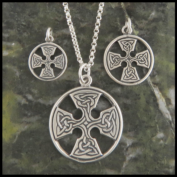 Round Medallion Equal Arm Celtic Cross in Sterling Silver