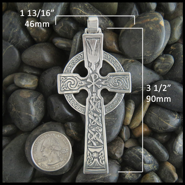 Large Celtic Dove and Trinity Cross in Sterling Silver with Gemstones