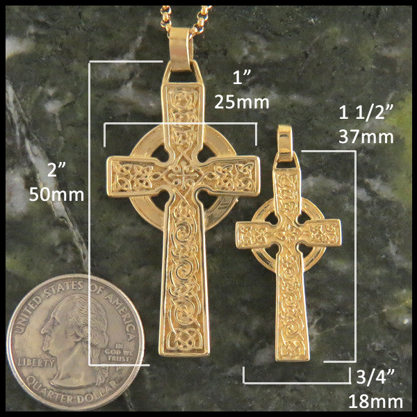 Large Adomnan Cross measures 2" by 1" and Small Adomnan Cross measures 1 1/2" by 3/4"