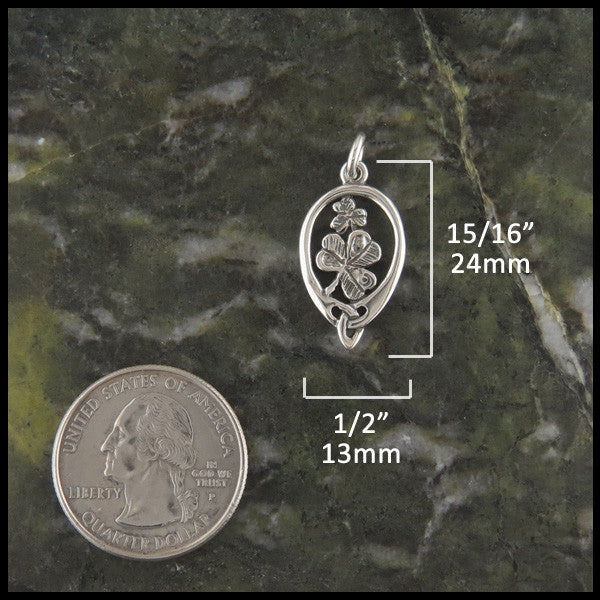 Irish Shamrock pendant in Sterling Silver measures 15/16" by 1/2"