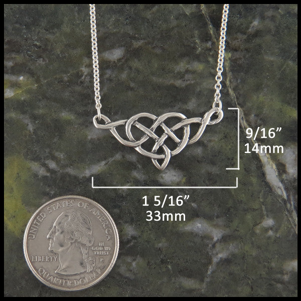 Irish Heart necklace in Sterling Silver measures 9/16" by 1 5/16"