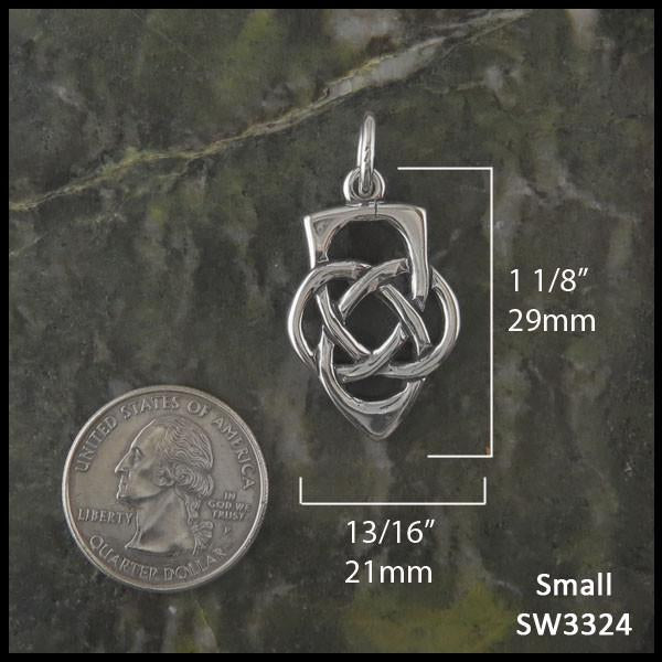 Father's Knot pendant measures 1 1/8" by 13/16"