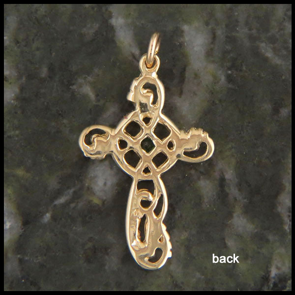 Reverse view of Feminine Celtic Cross in 14K Gold with Gemstones