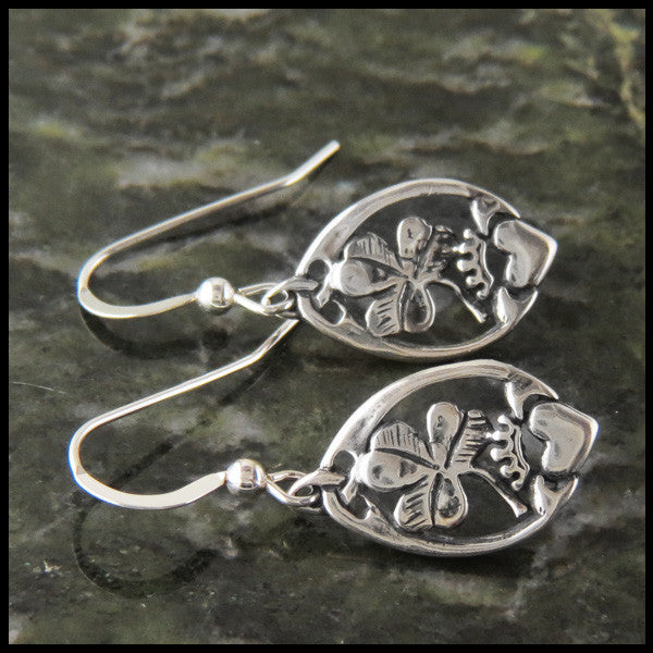 Claddagh and Shamrock Drop Earrings in Silver