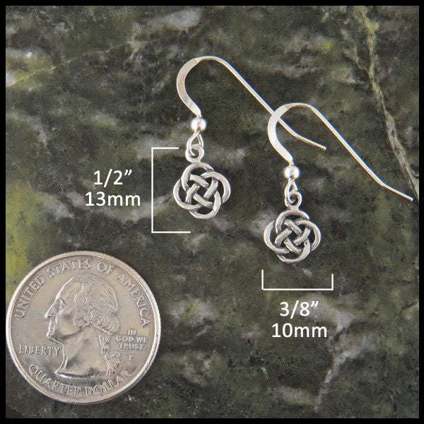 Dainty Josephine's Knot, Lover's Knot, Celtic Earrings in Sterling Silver measure 1/2" by 3/8"