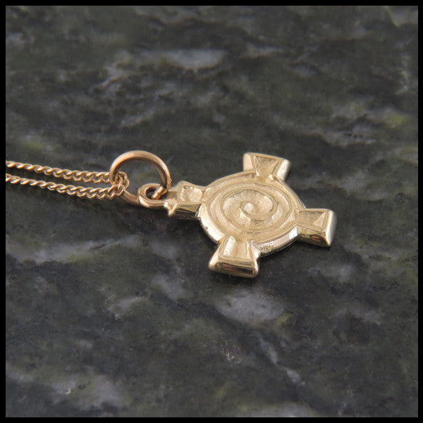 Small Celtic Spiral Cross in 14K Gold by Walker Metalsmiths