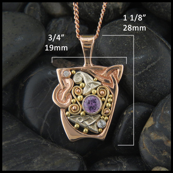 Pink Sapphire and Diamond Gold Celtic pendant
