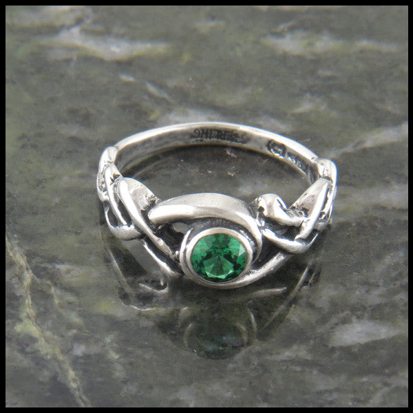 May Birthstone Celtic Knot Ring in Sterling Silver
