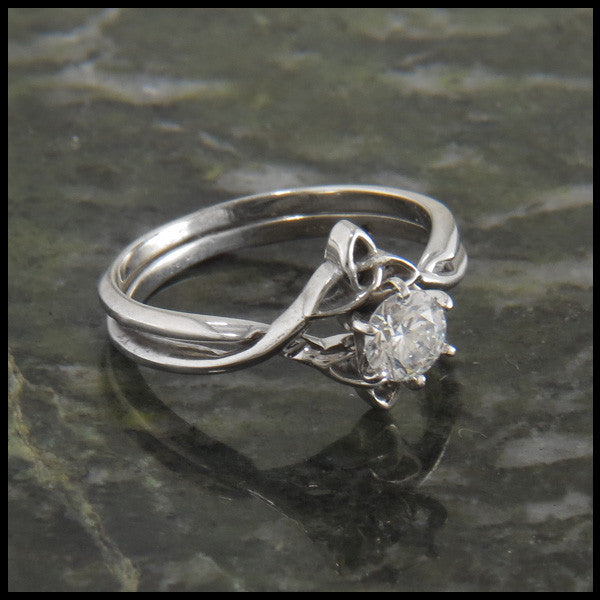 Celtic Trinity Knot Interlocking Engagement Ring Wedding Set