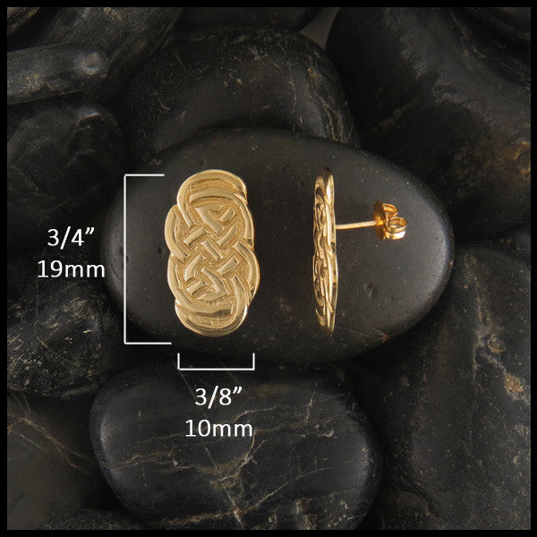 Eternity Knot Earrings in 14K Gold measure 3/4" by 3/8"