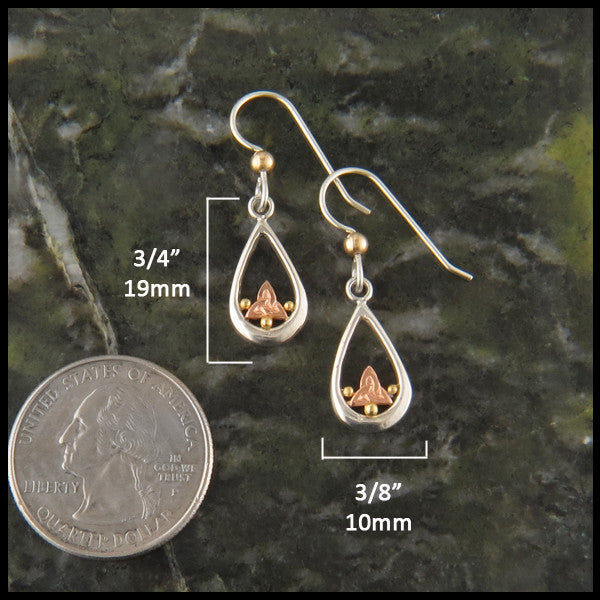Triquetra Teardrop earrings in Sterling Silver and Gold
