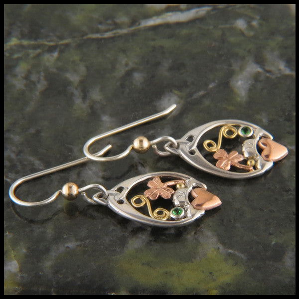 Silver and Gold Claddagh and Shamrock earrings