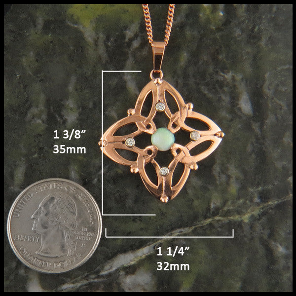 Celtic Triquetra pendant in 14K Gold with Diamonds and Opals