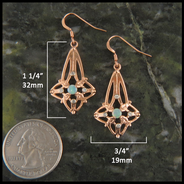 Celtic Triquetra earring set in 14K Gold with Diamonds and Opals