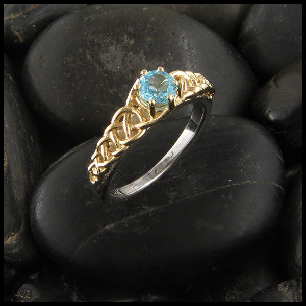 Cathedral Ring in Yellow and White Gold with Blue Topaz