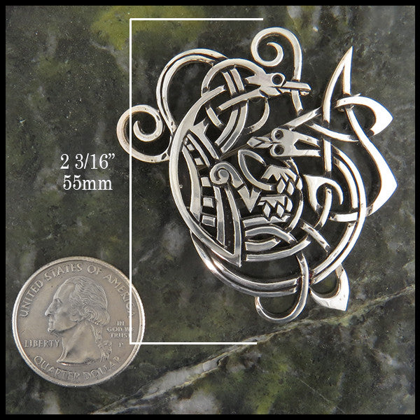 Zoomorphic brooch in sterling silver measures 2 3/16"