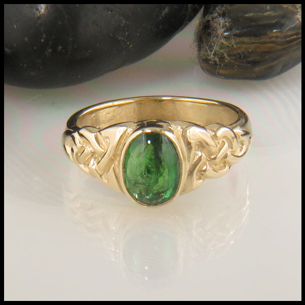 Celtic Trinity Ring with Oval Tsavorite and Opal in Gold
