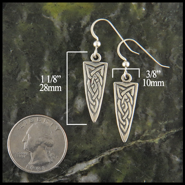 celtic dagger earrings measure 1 1/8" by 3/8"