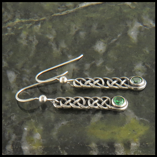 May Birthstone Celtic Love Knot Earrings in Silver