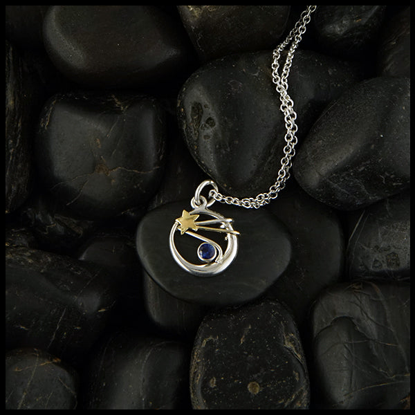 Shooting Star Pendant with sapphire by Walker Metalsmiths