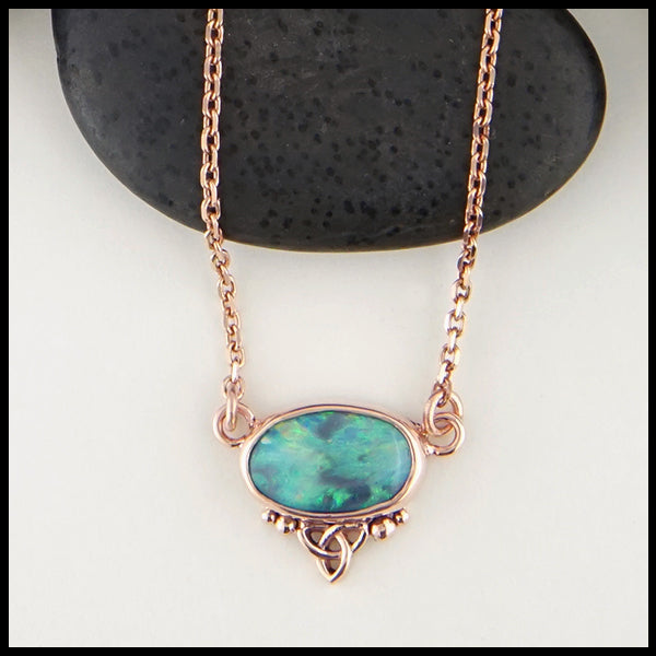 Profile view black opal choker necklace in rose gold